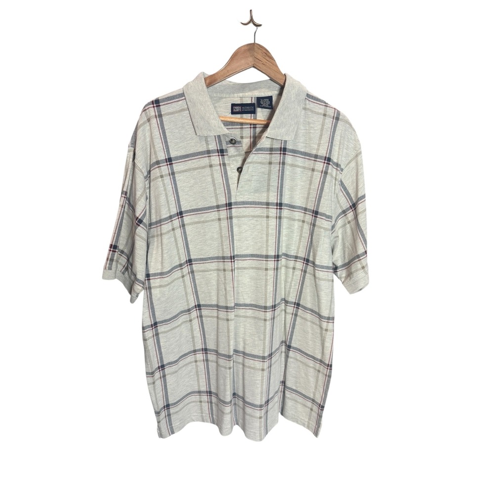 Faded Glory Authentic Men's Plaid Polo Shirt X-Large Casual‎ Short Sleeve